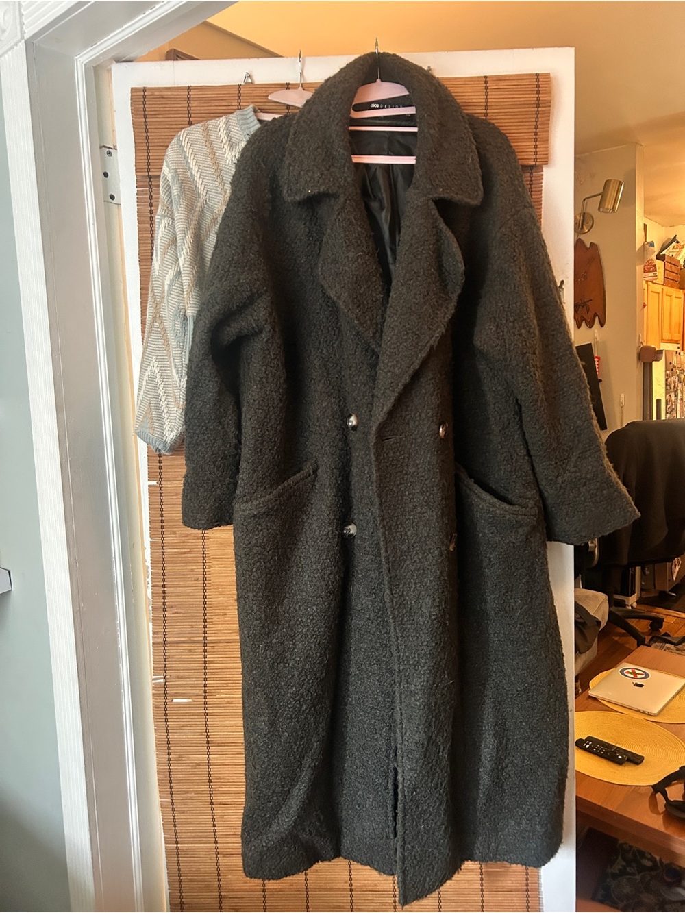 ASOS Dark Olive Green Teddy Pea Coat Oversized